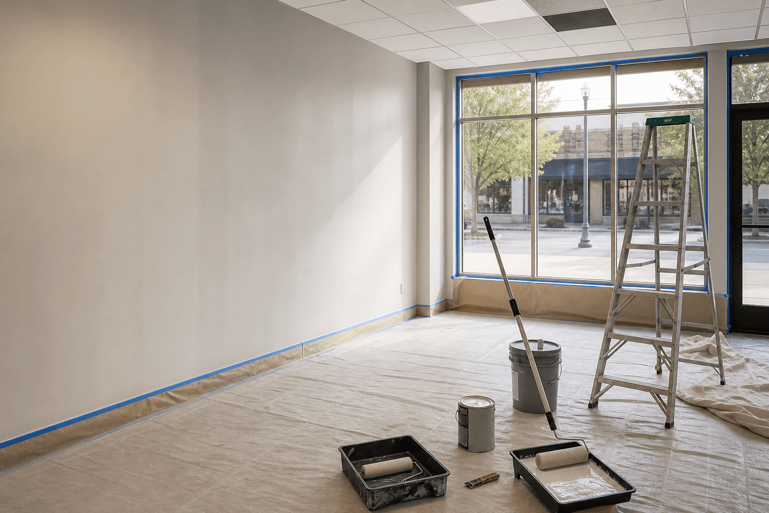 Commercial office interior painting in progress